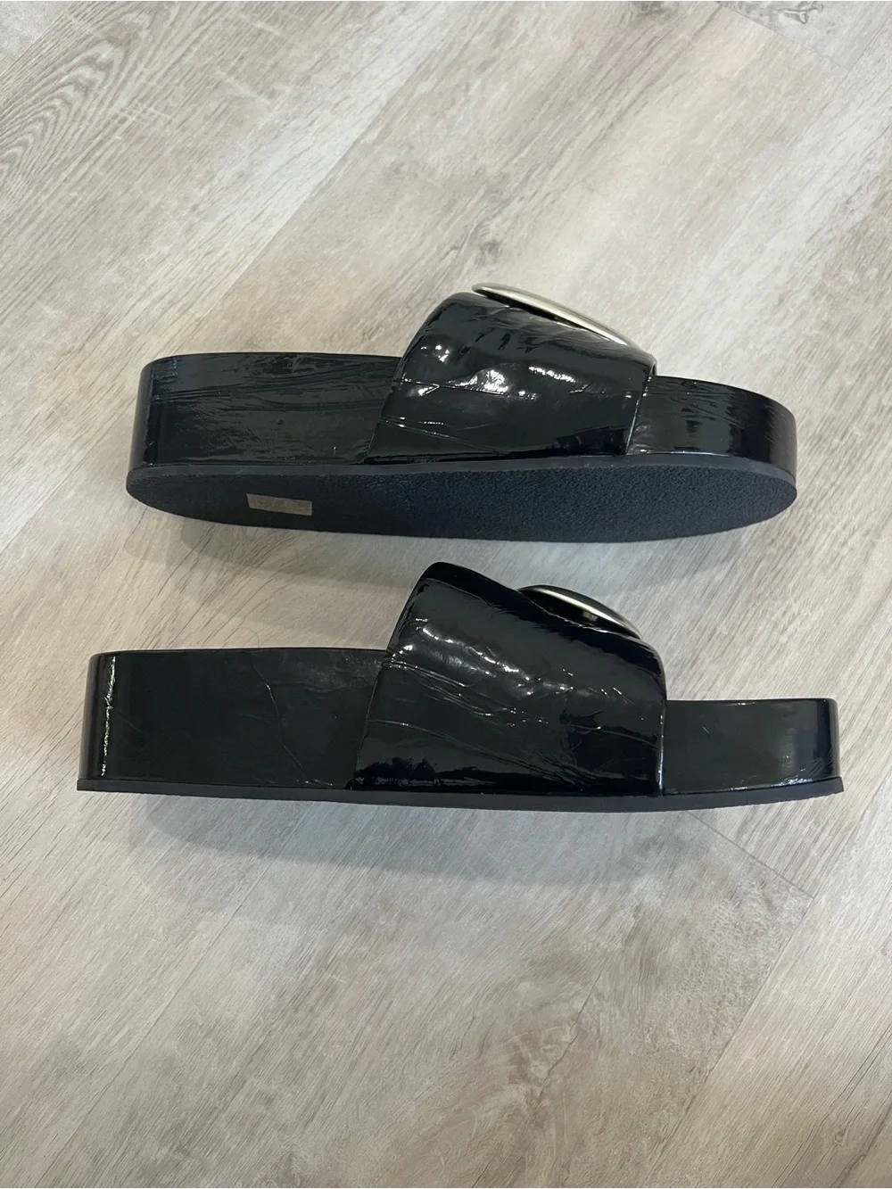 Tory Burch Patos Platform Slide Sandals Black Patent 9 New NWOB Modern Luxury